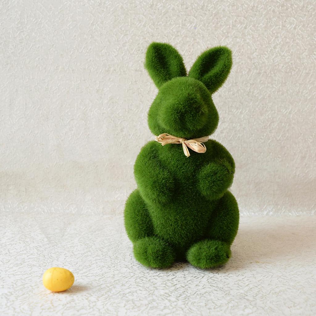 Easter Furry Flocked Bunny Small Sitting Bunny Green Moss Covered Bunny for Home Party Decoration
