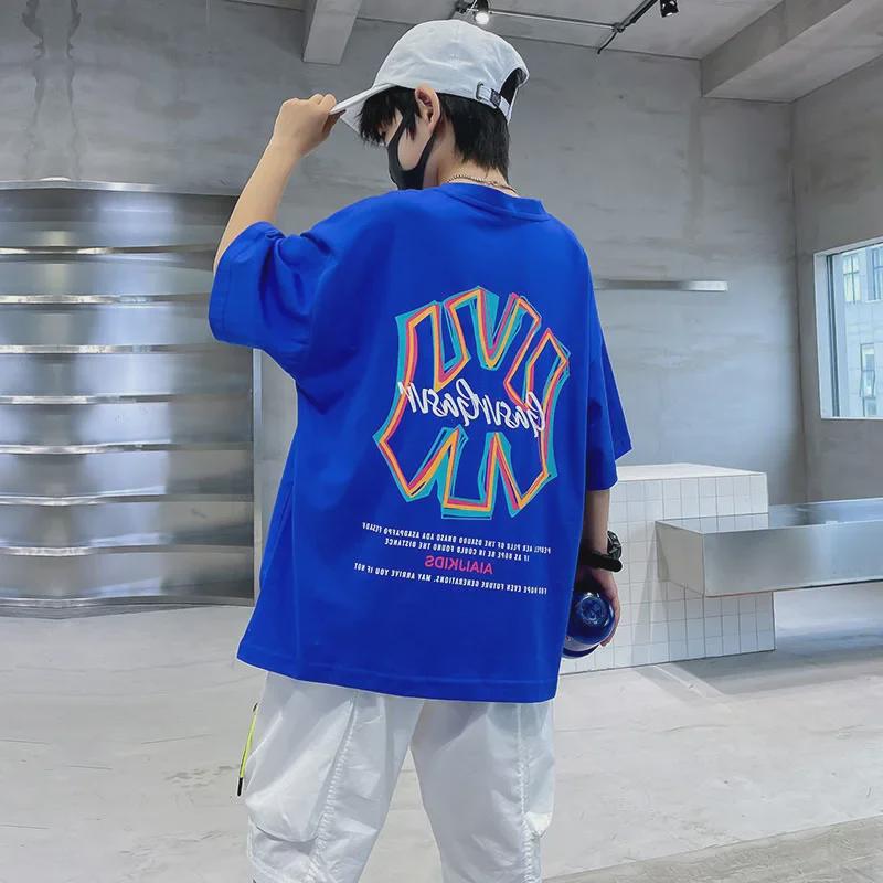 Jaro 2024 Chlapecká trendy bavlněná trička – Streetwear s polovičním rukávem pro velké děti