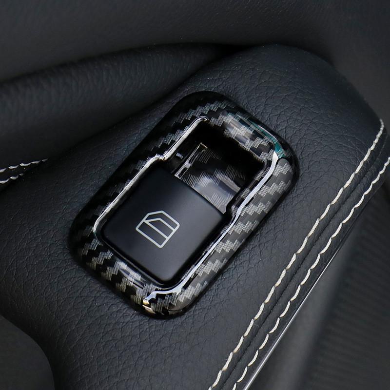 5Pcs/Set ABS Plastic Carbon Fiber Look Window Lift Switch Button Frame Sticker Fit for Mercedes-Benz A/B/C/E Class /CLA/GLA/GLE/ML/GLK