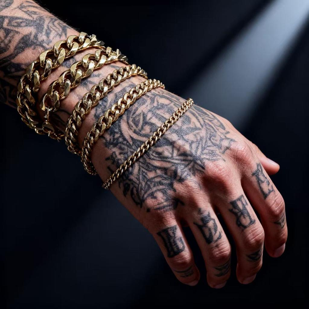 HNSP 3MM-15MM Thick Stainless Steel Cuban Chain Bracelet For Men Hand Jewelry Punk Street Style Accessory