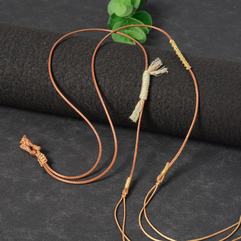 Retro Handmade Adjustable Waxed Leather Cord Necklace with Jade and Dzi Beads