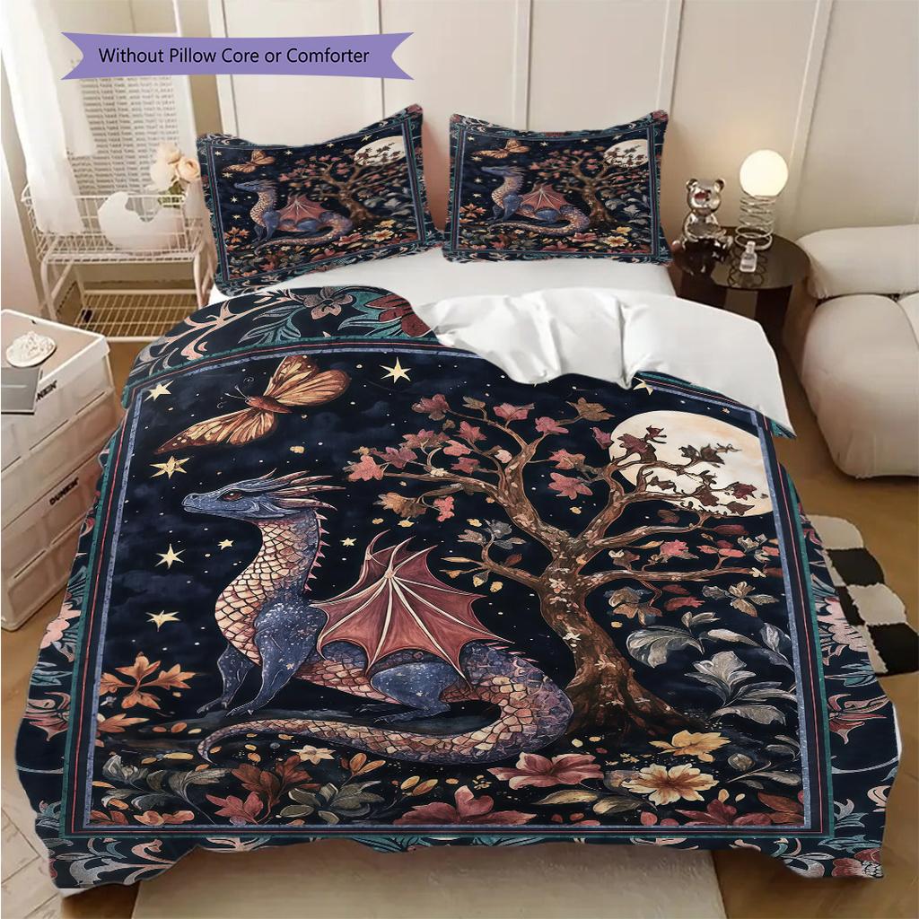 Medieval Gothic Fantasy Dragon bedding, duvet cover, pillowcase, home decoration, birthday gift (1 * duvet cover+2 * pillowcase, coreless)