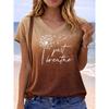 Women's V Neck Graphic T Shirt, Short Sleeve Casual Tops, Daily Look with Mixed Hues for Spring & Summer