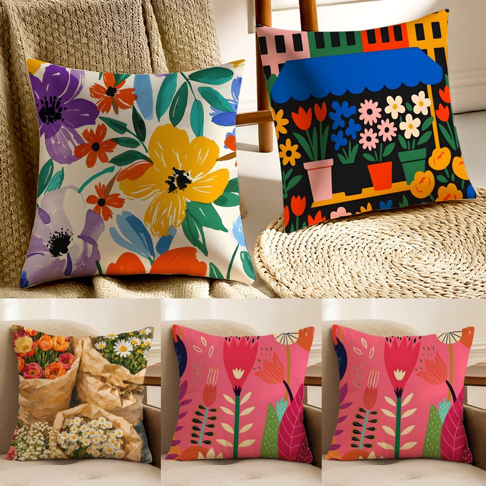 Flowers Market Pillow Wall Art Decor Cushion Cushion Cover Pillowcase Antidustmite living Room Sofa Decor Cushion Room