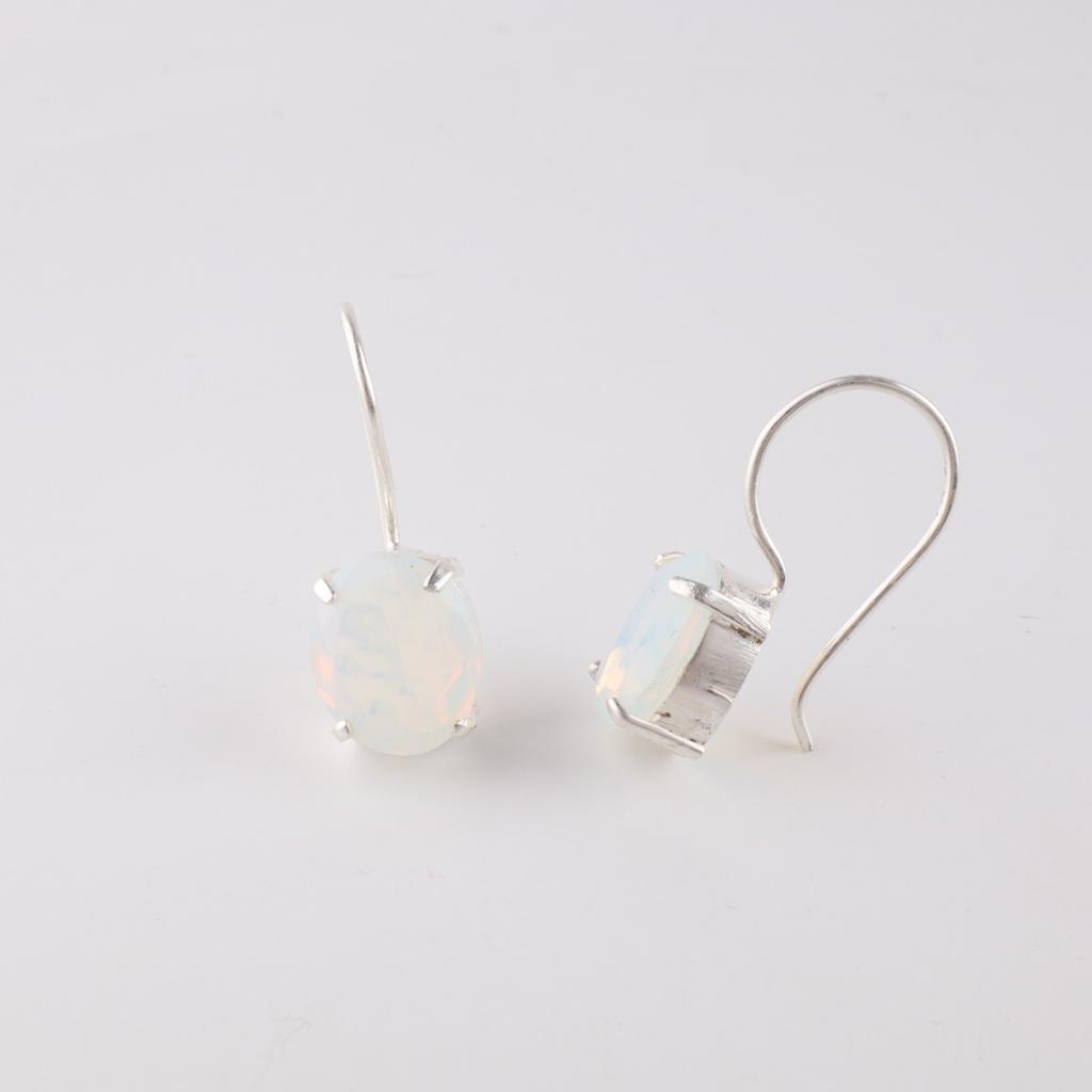 Natural Milky Opal Gemstone 925 Sterling Silver Handmade Dangle Earrings 1.05" EE-173-21