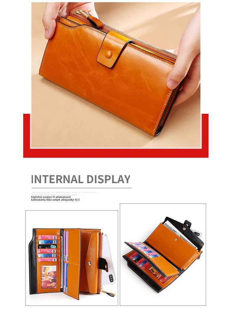 Genuine Leather RFID Anti-Theft Ladies Long Wallet Clutch with Brush Wax Finish