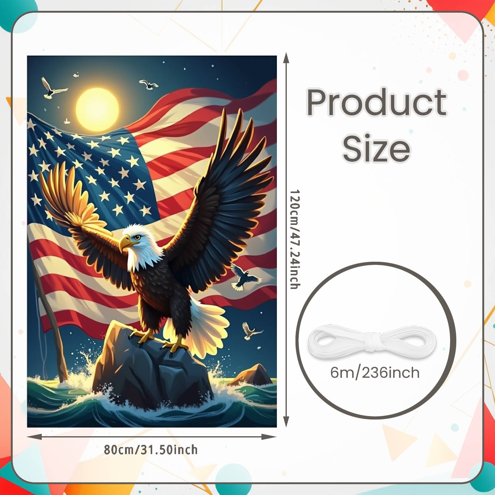 

US Patriotic Banner Ocean Wave USA Celebration Background American Eagle Banner Golden Lighting National Pride Banner