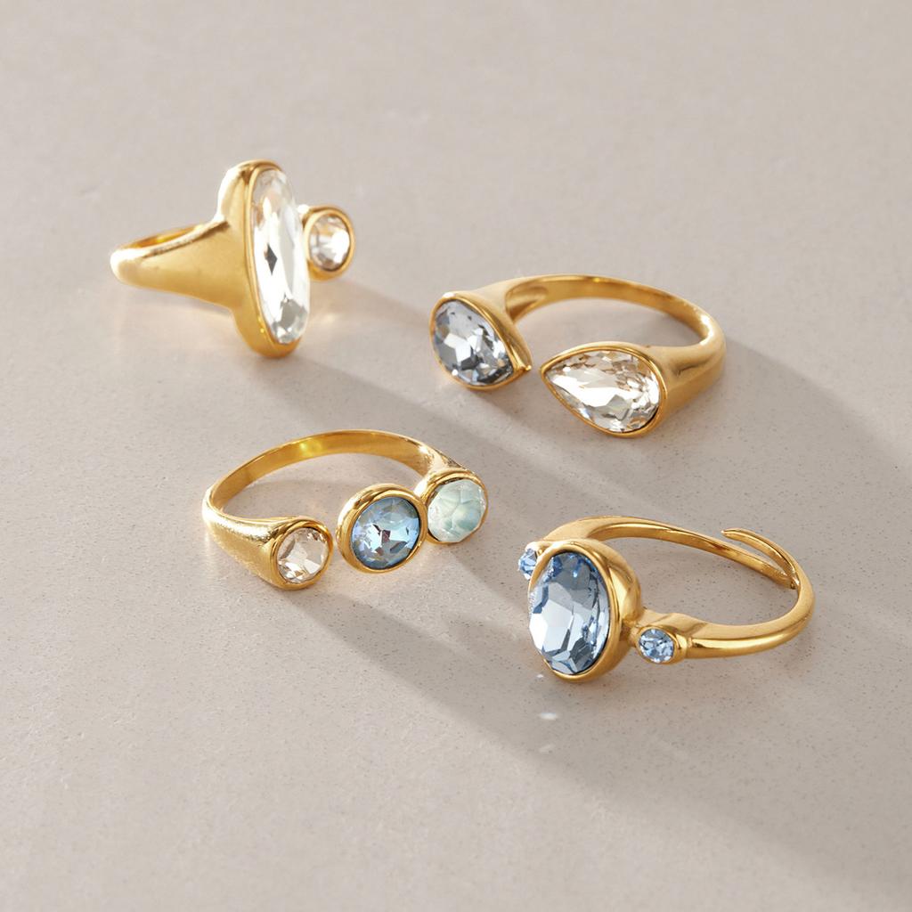 Stainless Steel Geometric Shape CZ Zircon Open Ring for Women 18K Gold Plated Stackable Fashion Finger Jewelry Anti Allergic