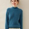 Women's Thick Diamond Pattern Cashmere Sweater - Half-High Neck, Gentle Style, Warm Loose Fit, Short Knitwear for Autumn and Winter