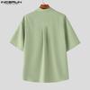 INCERUN Oversized Summer Men Lapel Neck Plaid Print Patchwork Buttons Casual Shirts