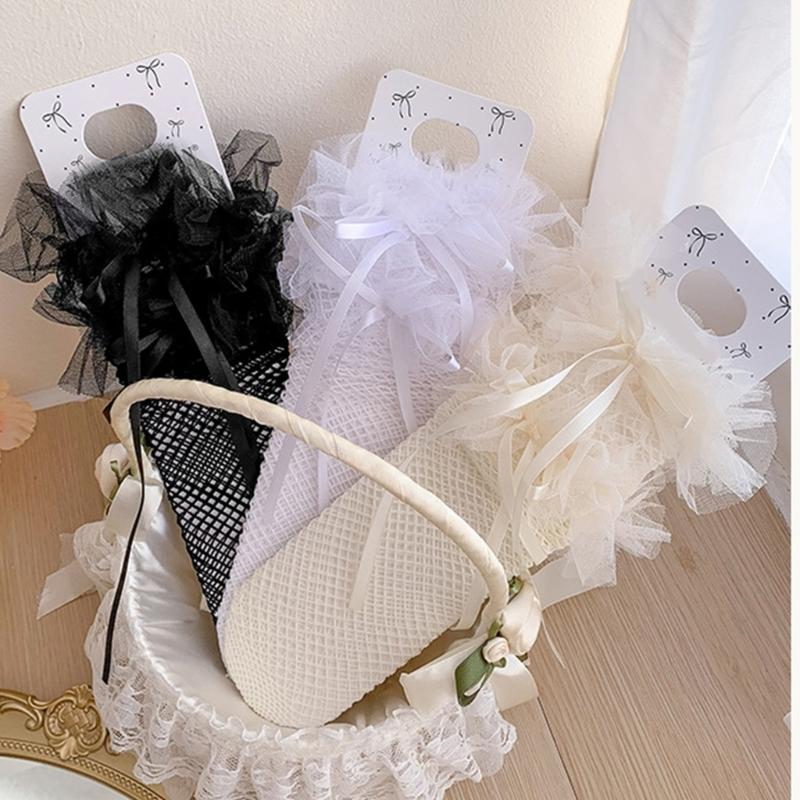 Breathable Lace Sweet Socks for Kids Feature Lovely Bowknot Edges, Lovely Girls In Tube Socks for Summer Outfits