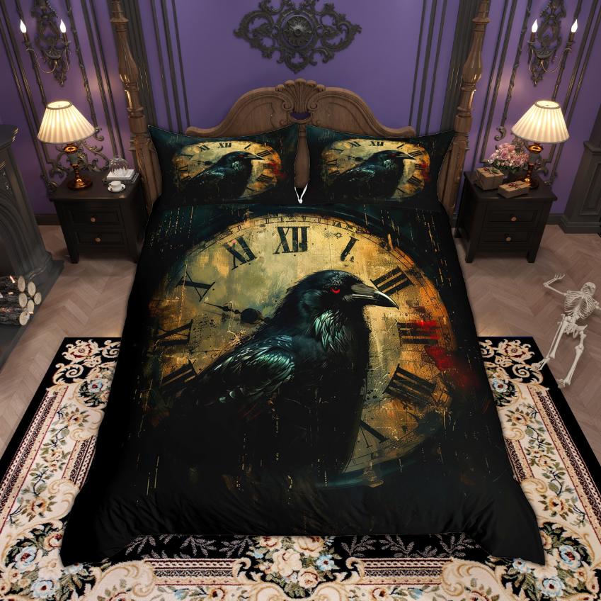 Homewish Happy Halloween Duvet Cover Set Retro Crow Bedding Set Botanical Plant Quilt Cover Set