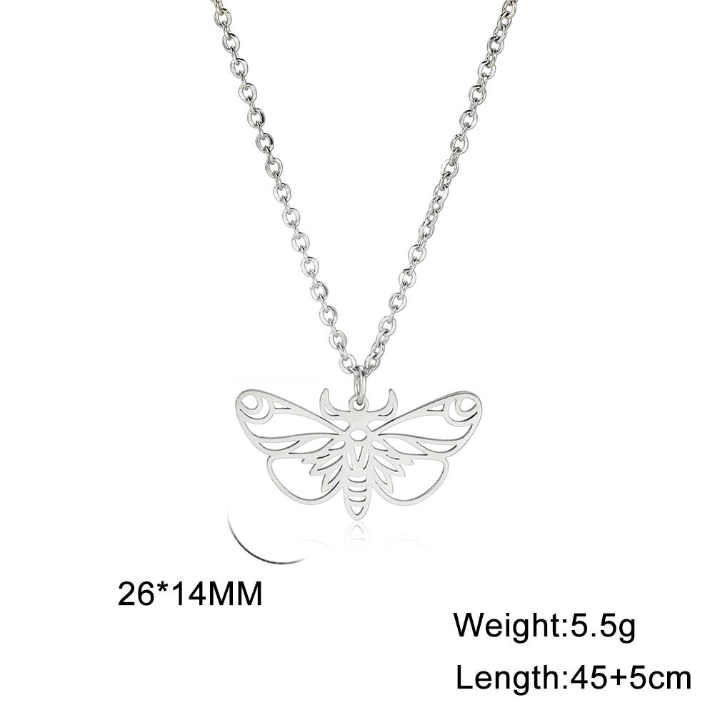 Vintage Moon Phase Luna Death Moth Pendant Necklaces for Women Stainless Steel Personality Gothic Butterfly Jewelry Gifts