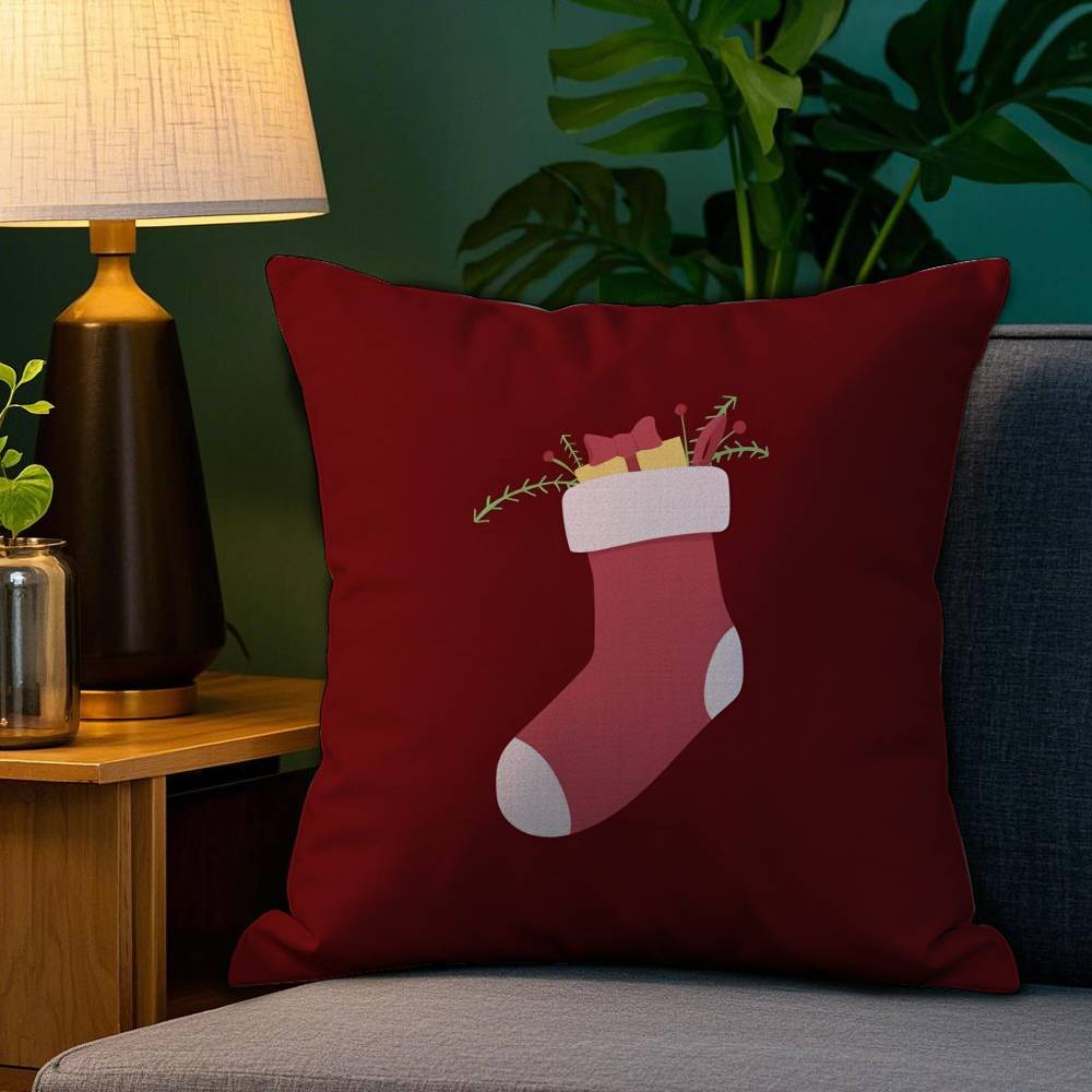 Christmas Red Santa Snowman Pillow Case Sofa Living Room Bedroom Double-Sided Printing Square Cushion Nap Time Cushion Cover