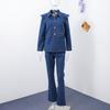 Ensembles décontractés en denim pour femmes, vestes slim à revers et manches bouffantes, pantalons droits taille haute, mode printemps 2025, ensemble 2 pièces pour femme