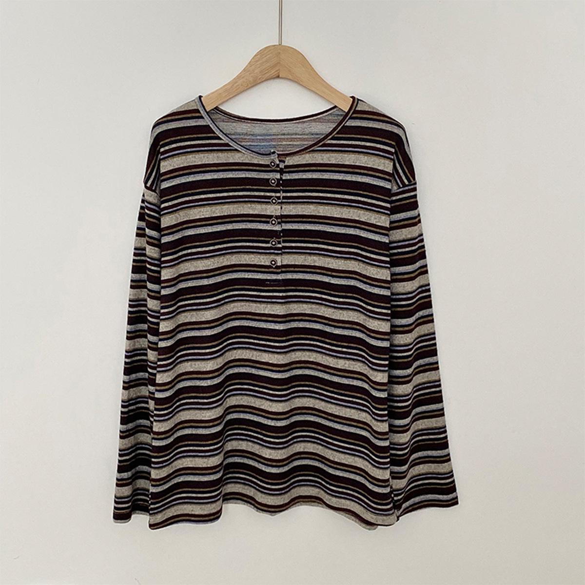 

Retro Striped Half-Zip Long Sleeve T-Shirt: Comfortable, Versatile Spring Base Layer. One Size (80-140)
