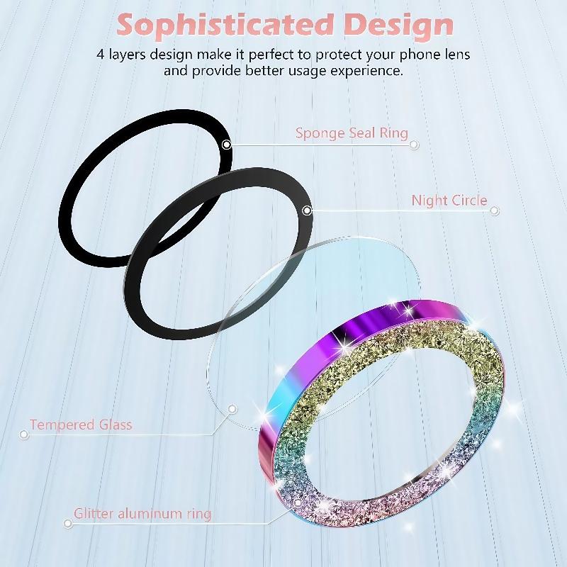 Colorful Bling Diamond Gitter Camera Ring Glass for IPhone 17 Pro Max 17 Air 16 15 Pro Max Plus Clarity HD Lens Screen Protector Metal Cap Accessaries
