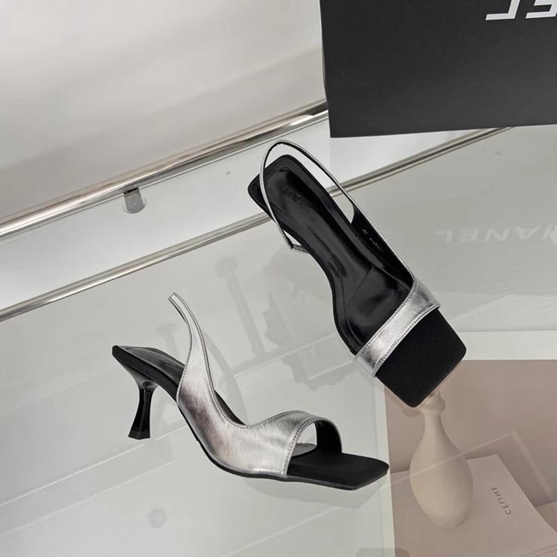 Fashion SUOJIALUN 2024 Summer New Brand Women Sandal Fashion Square Toe Shallow Ladies Elegant Slides Thin High Heel Outdoor Dress Pumps