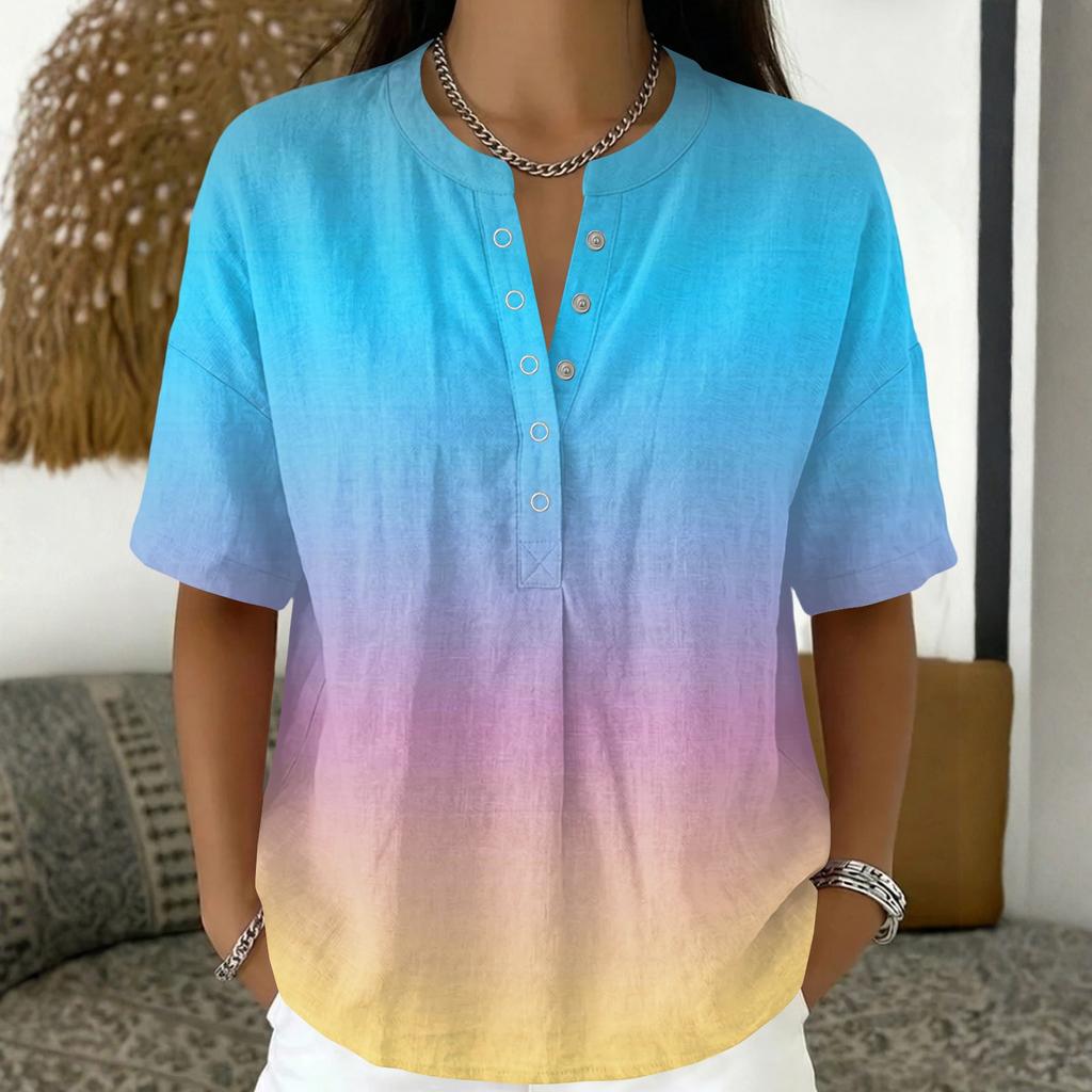 Women's Fashion Printed V Neck Short Sleeve Pullover Blouse Casual Loose Fit Lightweight Top for Everyday Wear