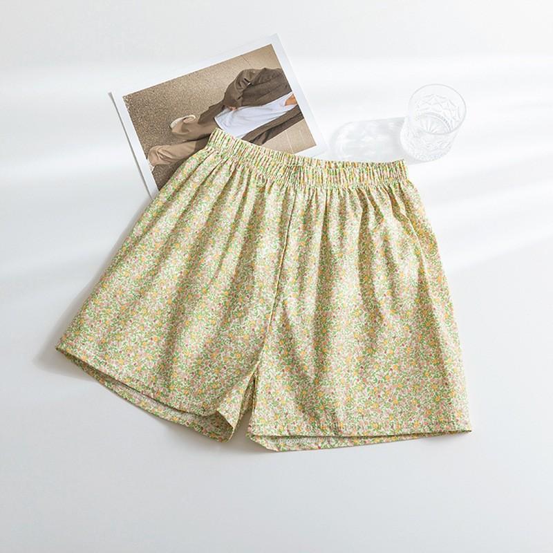 Summer Home Checkered Small Floral Shorts Thin Fresh Sports High Waist Thin Wide Leg Loose Casual Pajama Pants Women