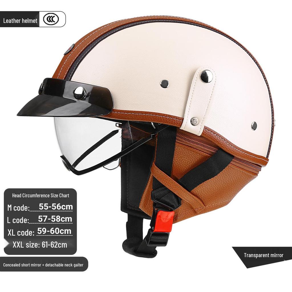 3C Certified Retro Leather Electric Motorcycle Half Helmet with Detachable Neck Guard for Men and Women - Model AF-R09