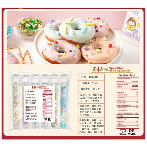 Set of 6 Colorful Sugars: Color Sprinkles, Chocolate Sprinkles, Confectionery Toppings, Cake Toppings, Ice Cream Toppings, Sugar, Cake Toppings, Bakin