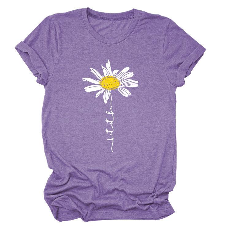 Sommer Rundhals 3D Gänseblümchen Print Top Modische Lässige Kurzarm Damen T-Shirts