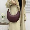 Womens Genuine Leather Woven Underarm Bag Versatile Crescent Shoulder Crossbody