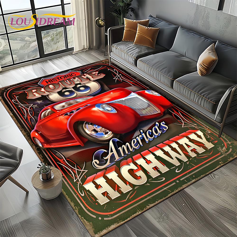 Retro America Historic Route 66,Mother Road,mãe EstradaCarpet Rug for Living Room Bedroom Home Sofa,Area Rug Non-slip Floor Mat