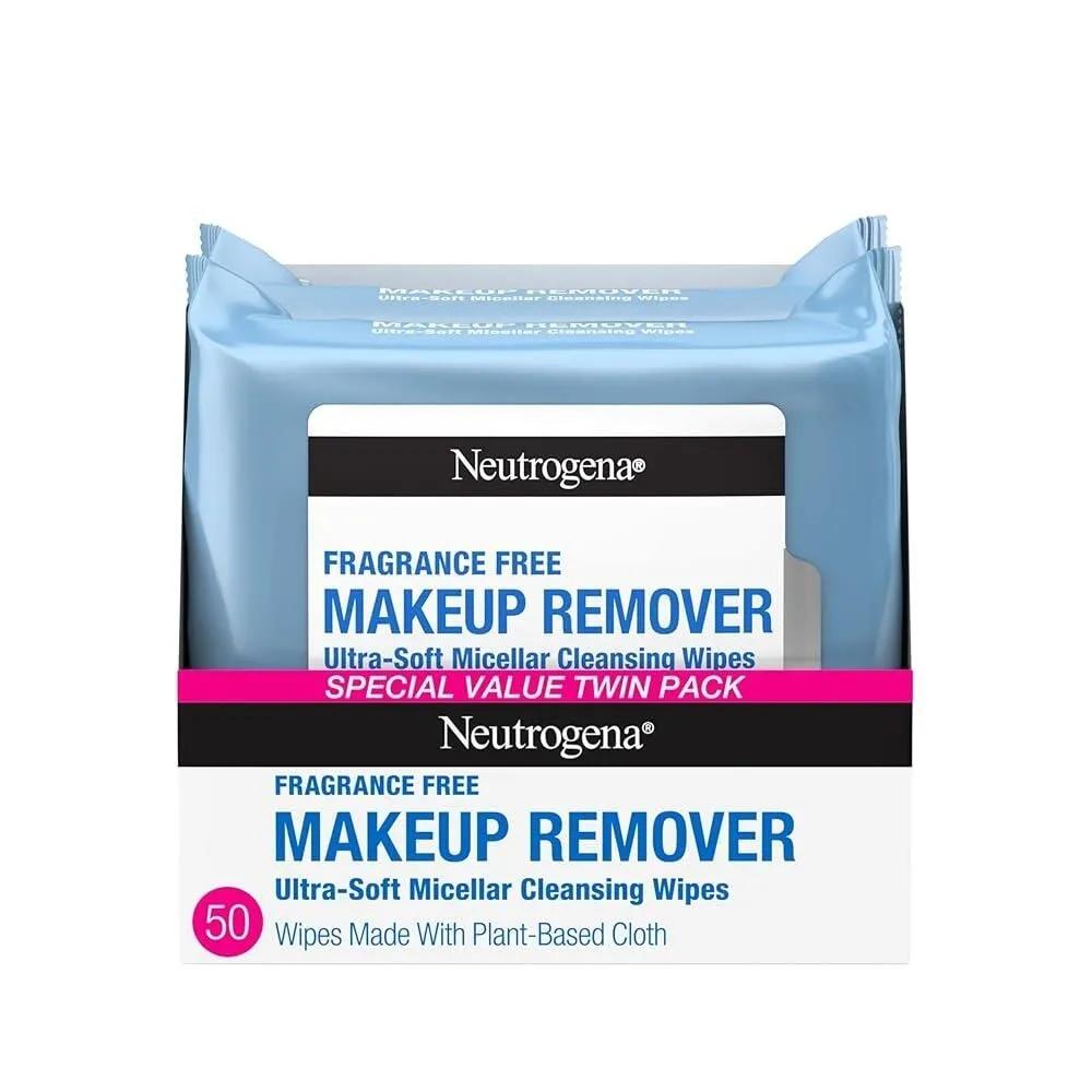 Neutrogena Makeup Cleansing Tissues 25 Sheets, 2 Packs. For Waterproof Makeup, Fragrance-Free, Alcohol-Free