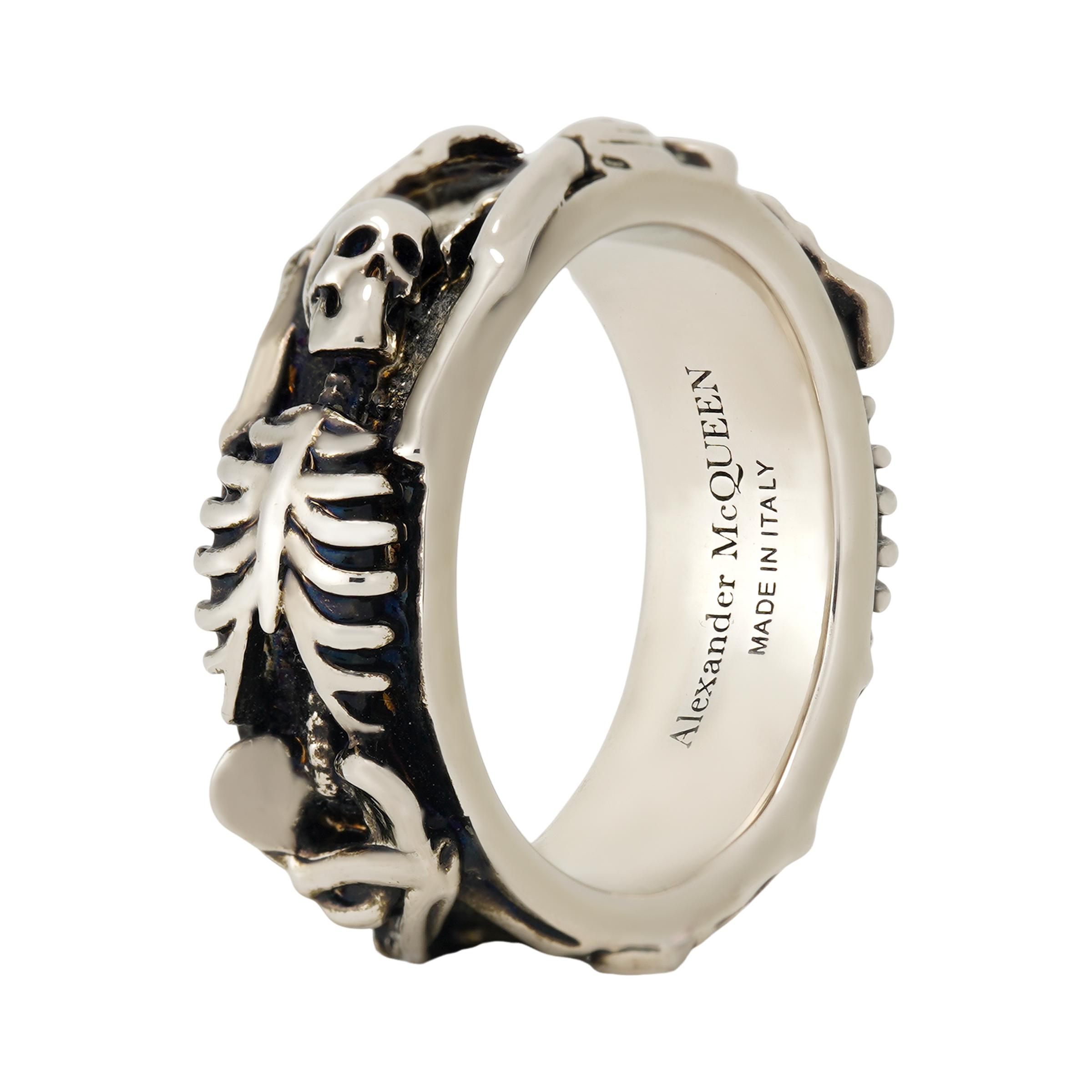 Alexander McQueen Dancing Skeleton Series Skull Brass Ring Men rings Silver 575539J160Y 19
