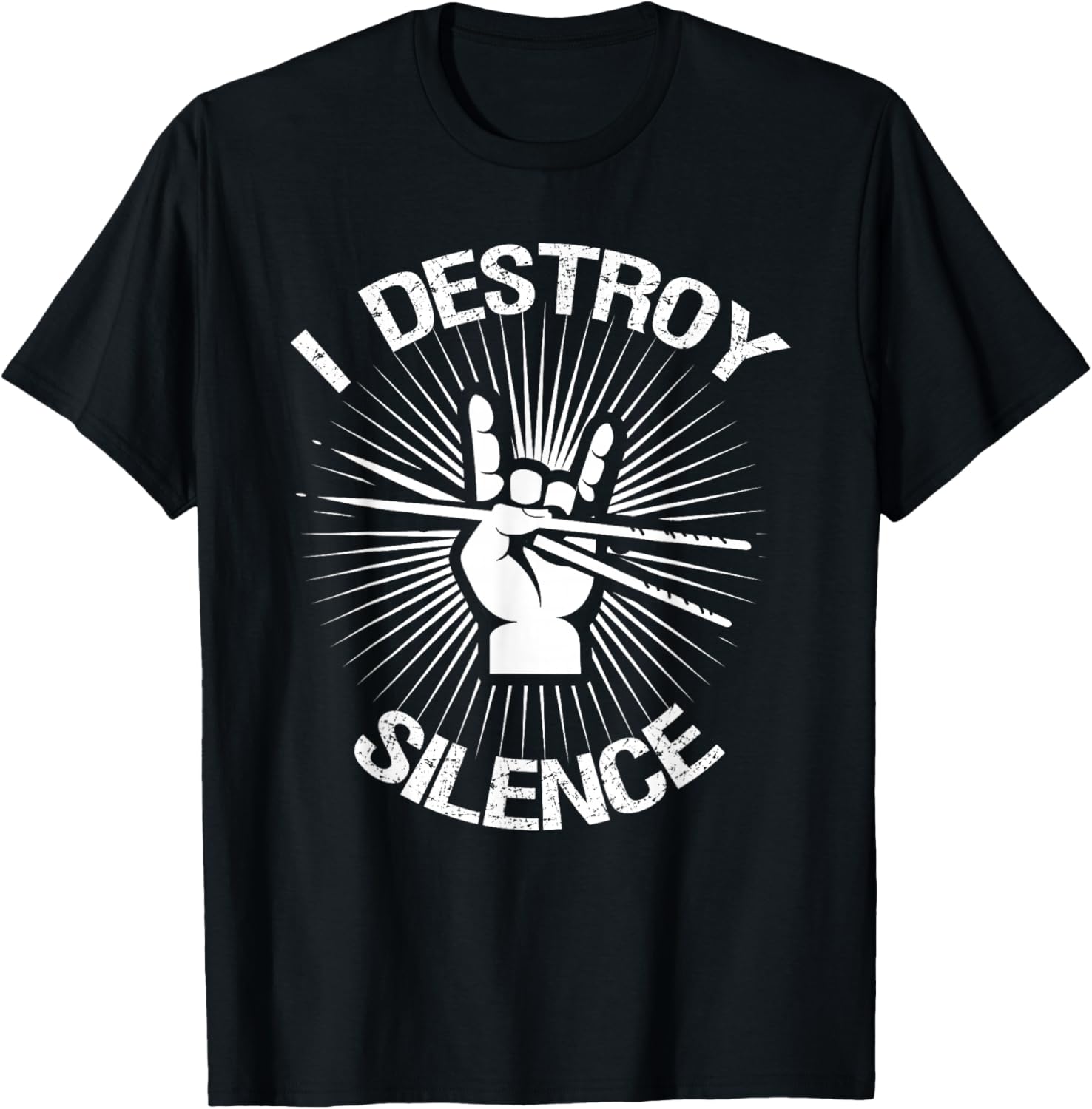 

Drummer I Destroy Silence Rock Hand Drum Sticks Graphic Tee Casual Mens TShirt 5XL