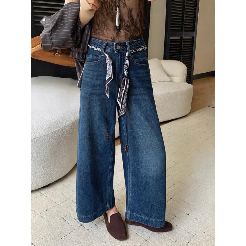 

Ретро джинсы с высокой посадкой и тонкие универсальные женские новые брюки-кюлоты до щиколотки с широкими штанинами, тренд ранней осени XL темно-синий