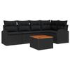 VidaXL Ensemble de Canapé de Jardin 6 Pièces avec Coussins Noir Poly Rattan Acacia 3347583