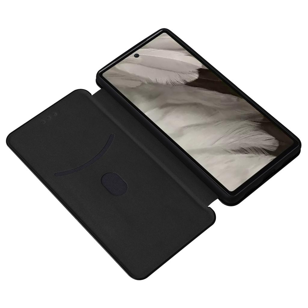 Para Google Pixel 7a Capa de Telefone com Textura de Fibra de Carbono Ranhura para Cartão Couro PU Magnética Autoabsorvente Capa com Suporte
