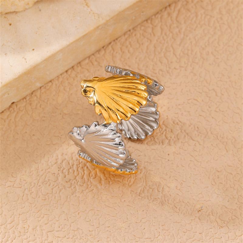 Stainless Steel Shell Starfish Open Ring for Women Exquisite Gold Silver Color Ring Casual Ocean Element Versatile Jewelry Gift