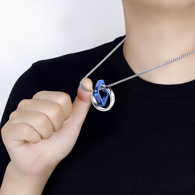 Simple Double-ring Men's Necklace Pendant Tide, Personalized Decoration Light Luxury Niche, Tide Brand 2026