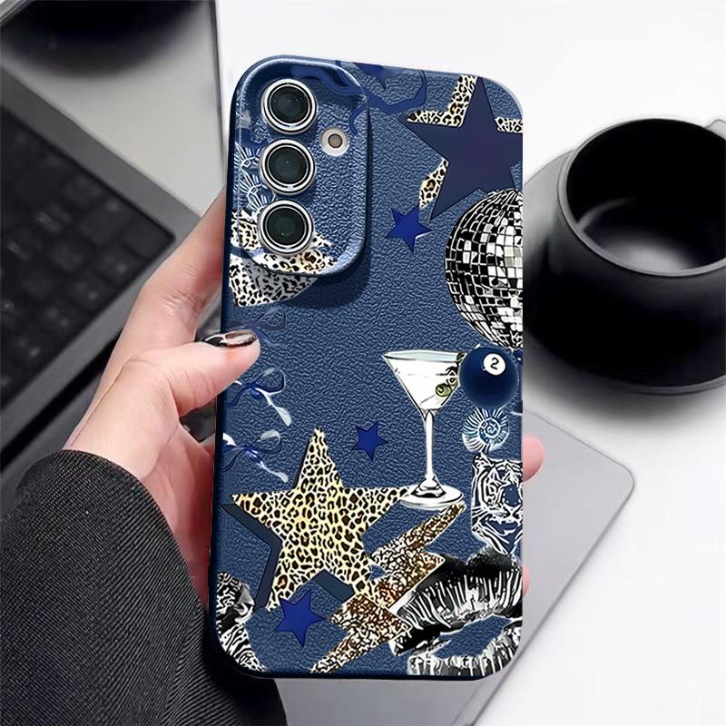 Leopard Star Disco Ball Pattern Case For Samsung Galaxy A57 A56 A55 A54 5G A37 A36 A35 A34 A17 A16 A15 A14 Leather Texture Silicone Cover