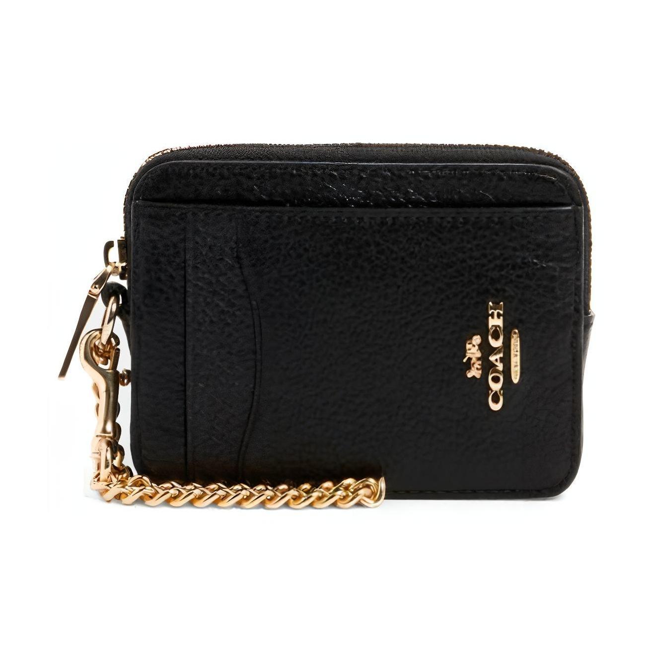 

Coach Card Case Solid Color Leather Coin Purse Women Accessories Black 6303-IMBLK Basic Set (Bag+Dust Bag)