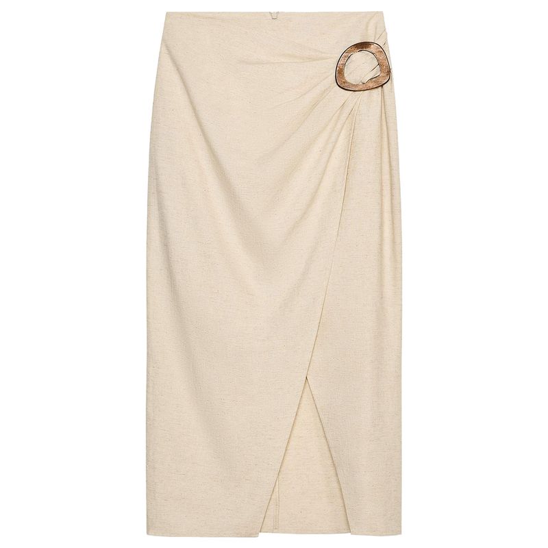 

Zaprha 2025 Summer New Skirt Split Buckle Decoration Linen Blend Midi Skirt 7969034 Light beige L