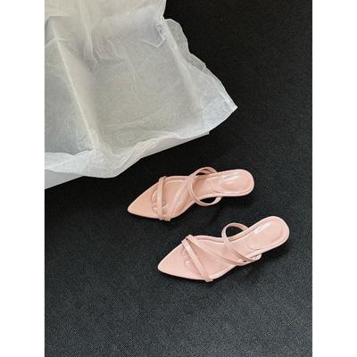 Pointed Silver Outer Cool Slippers Women's Flat Bottom One-word Drag Temperament with Skirt Slippers Tide