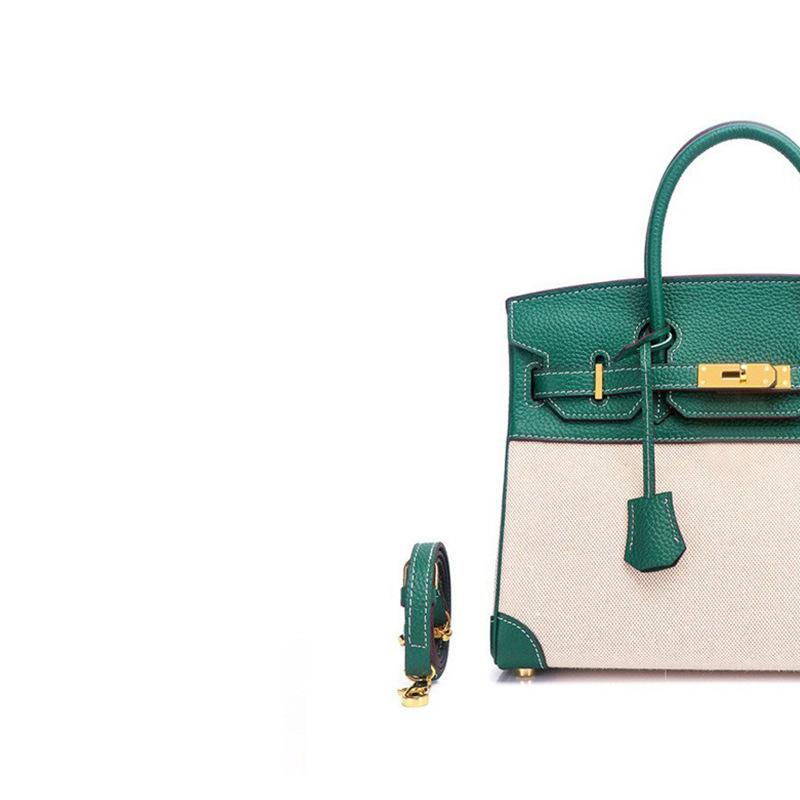 European and American new leather women's bags, first layer cowhide with canvas fashion platinum bags, women's handbags, shoulder bags