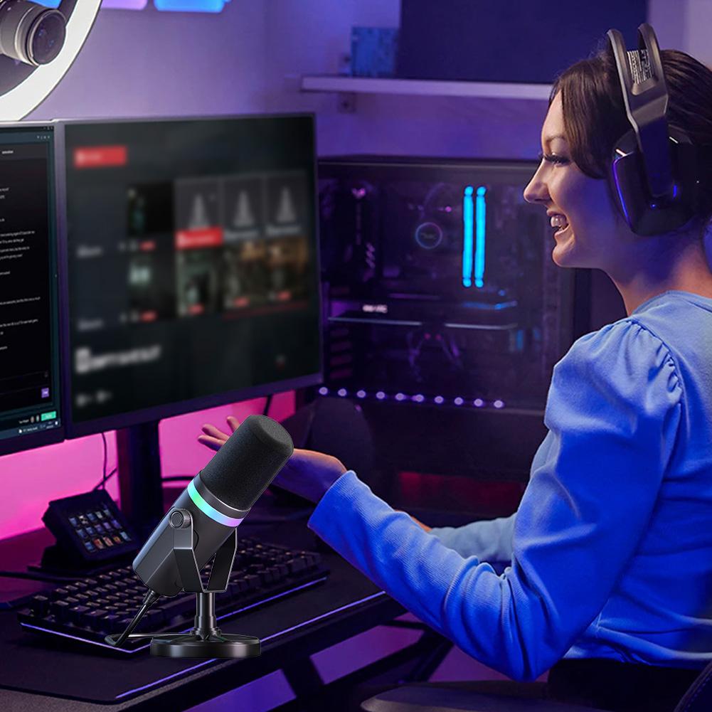 USB XLR Dynamic Gaming Microphone RGB Dynamic Computer Microphone Dynamic Microphone for Streaming Recording