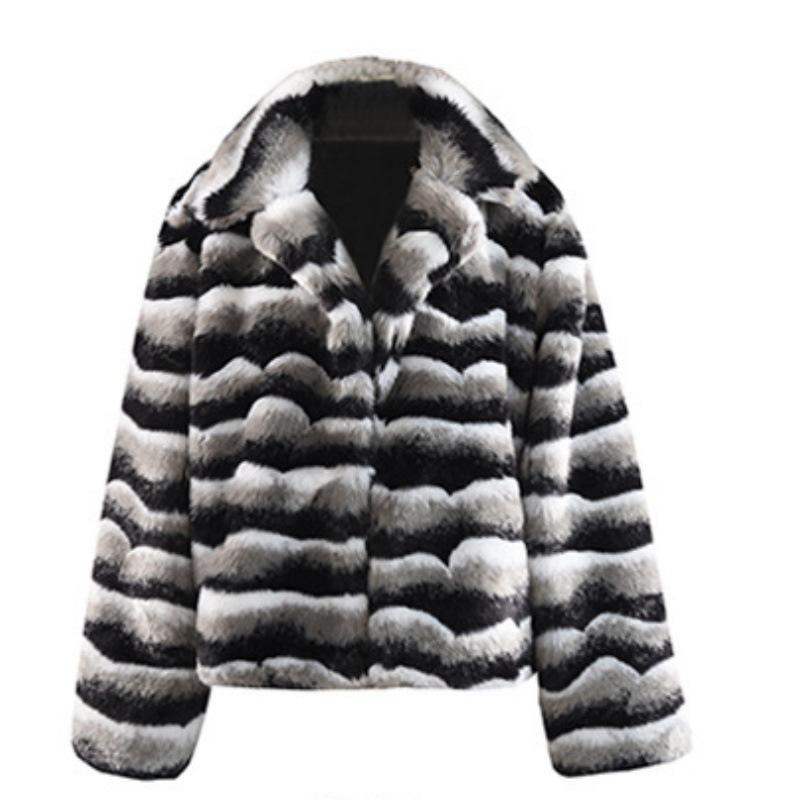 Winter New High-end Fashionable Lady Fur Imitation Rex Rabbit Fur Chinchilla Lapel Fur Coat Medium and Long Women's Clothing