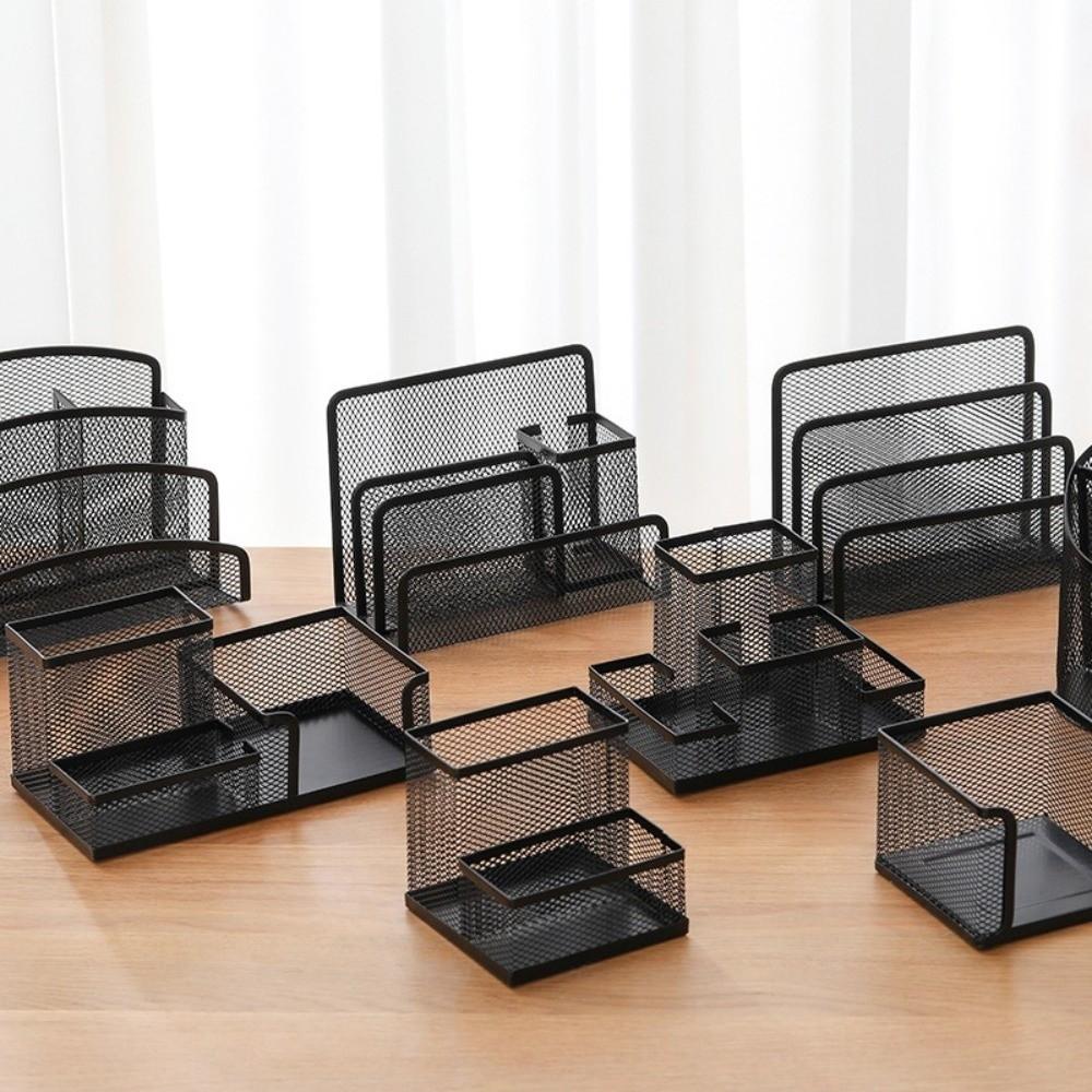 Metal Mesh Pen Holder 2/3 Grids Desk Organizer Holder Creative Metal Storage Box  Pencil