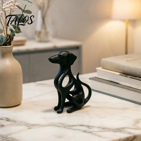 Desktop Ornament, Hollow Curved Surface Sitting Hound Figurine, Matte White One-Piece Molded Dog Sculpture for Home Office Gift