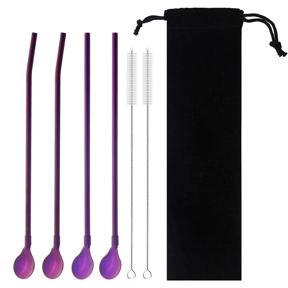 Gold Long Straw Spoons Metal Stainless Steel Straight Scoop Reusable Straw Cocktail Coffee Stirring Drinking Spoon Bar Accessory