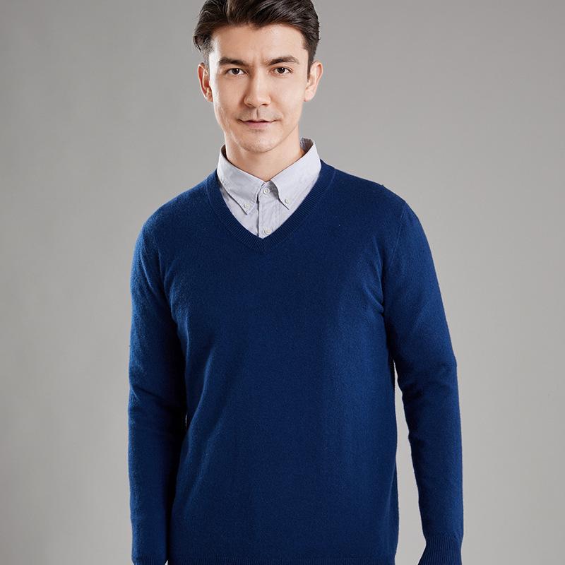 Men's 100% Pure Wool V-Neck Sweater, New Autumn/Winter Business Casual Soft Knit, Long-Sleeve Base Layer.