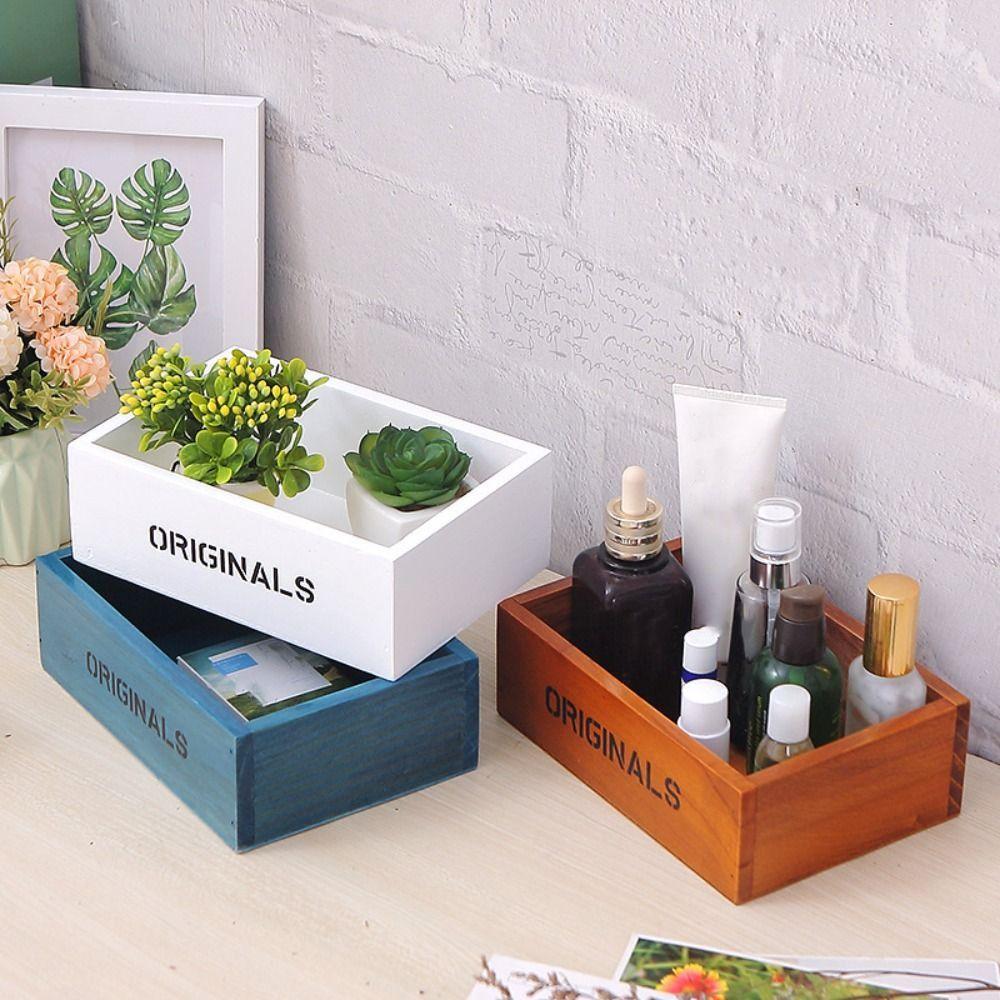 Rectangular Jewelry Box Wooden Storage Bin Large Capacity Cosmetics Box  Dessert