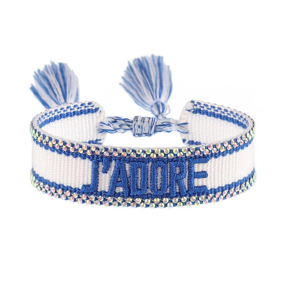 Rhinestone Embroidery Woven Bracelets Adjustable Rope Stackable Bangle For Women